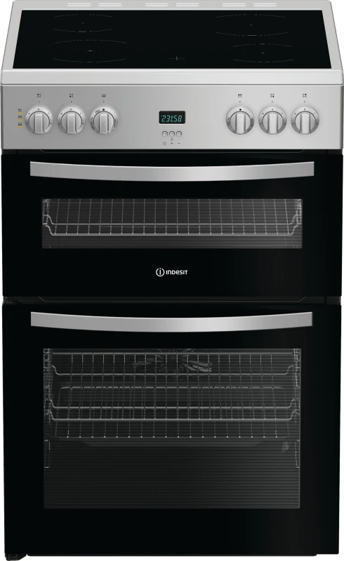 Image of Indesit IDE6VDCS1 Double Oven Electric Cooker with Ceramic Hob - Silver - A/A Rated