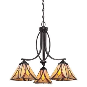 Image of 3 Light Pendant Chandelier Light Bronze, Tiffany Glass, E27