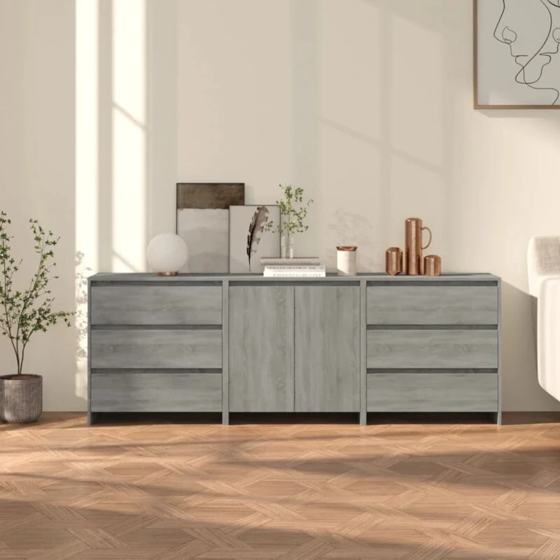 Image of VIDAXL 3 Piece Sideboard Grey Sonoma Engineered Wood Vidaxl 8720286903698