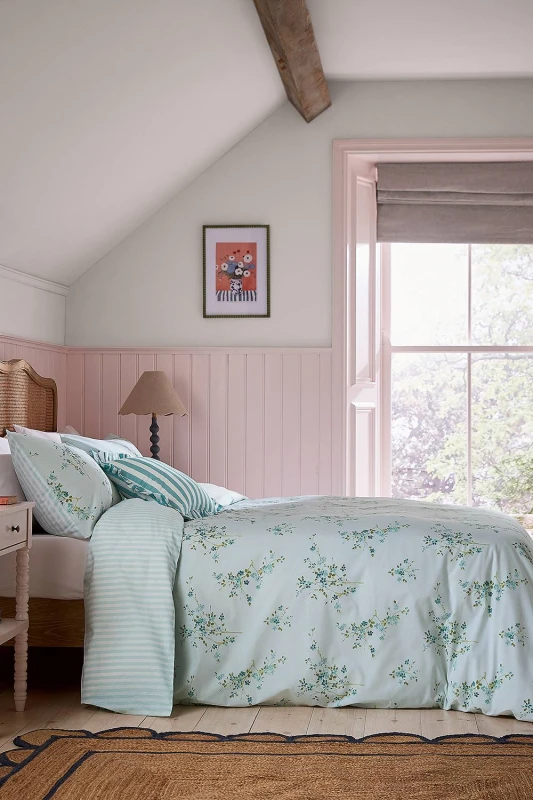 Image of Helena Springfield 'Blossom Print' Cotton Duvet Cover Set in Aqua Size: Single Aqua Unisex Single