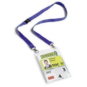 Image of Original Durable A6 Name Badge with Textile Necklace Duo Blue Pack of 10 Badges