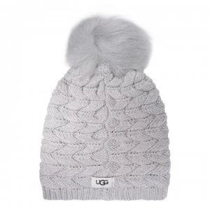 Image of Ugg Cable Knit Pom Beanie Hat - Light Grey LGRY