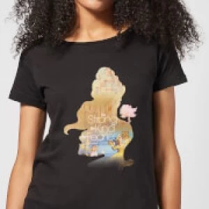 Image of Disney Beauty And The Beast Princess Filled Silhouette Belle Womens T-Shirt - Black - 4XL