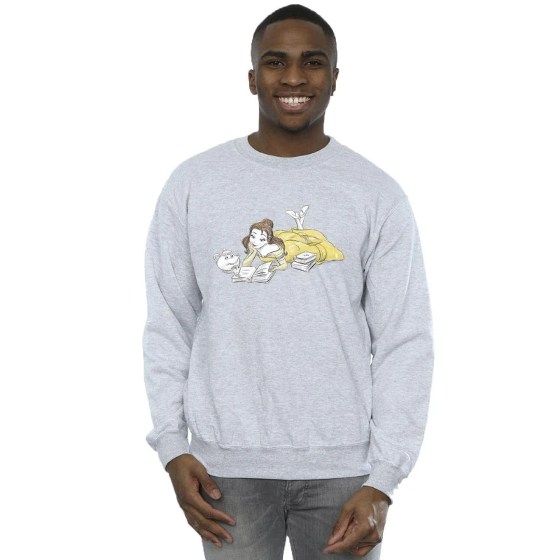 Image of Disney Men Beauty And The Beast Belle Reading Sweatshirt in Grey Size: Small Grey S Male 5063153494435