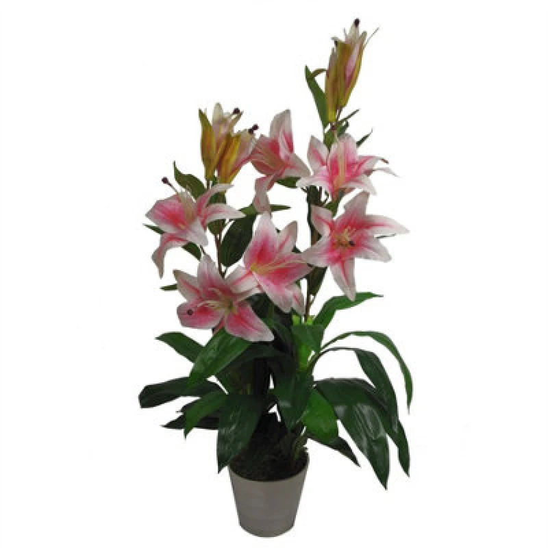 Image of Leaf 90cm (3ft) Artificial Lily Stargazer Style Lillies Plant Large Flowers Pink Dark Pink unisex