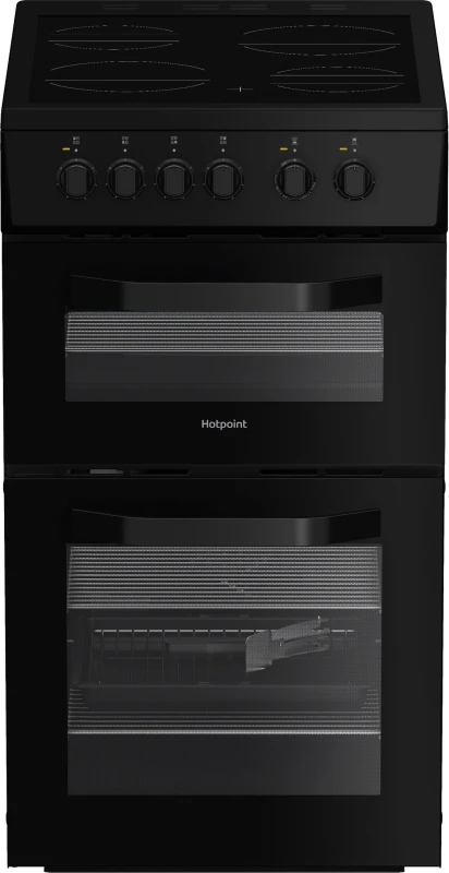 Image of Hotpoint HTE5VCB 50cm Wide Single Oven Electric Cooker with Ceramic Hob - Black - A Rated