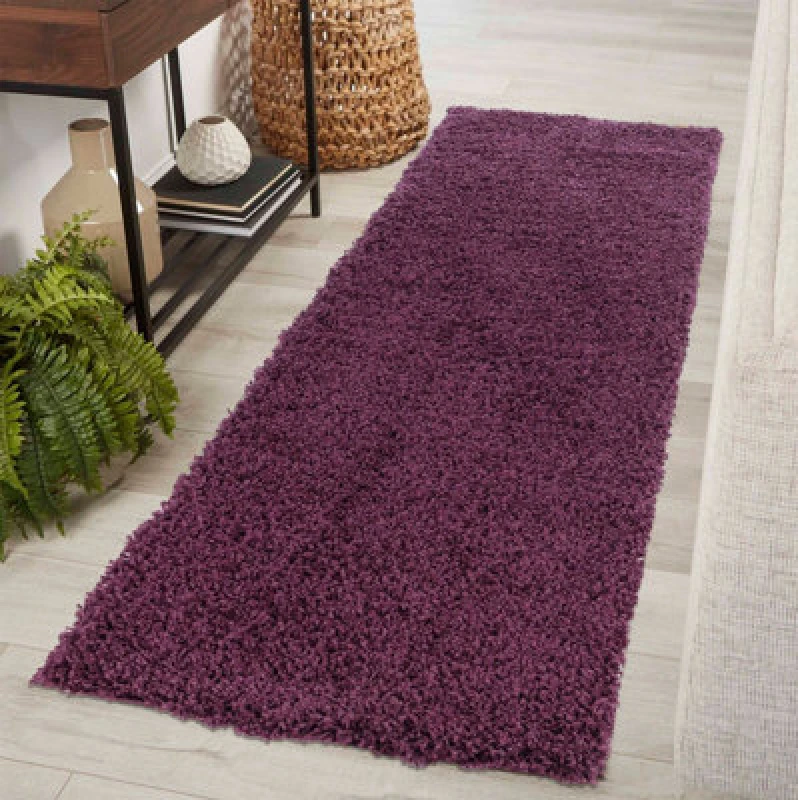 Image of Desire Rugs Plain Living Room Shaggy Area Rugs Violet Runner 60X220 Cm