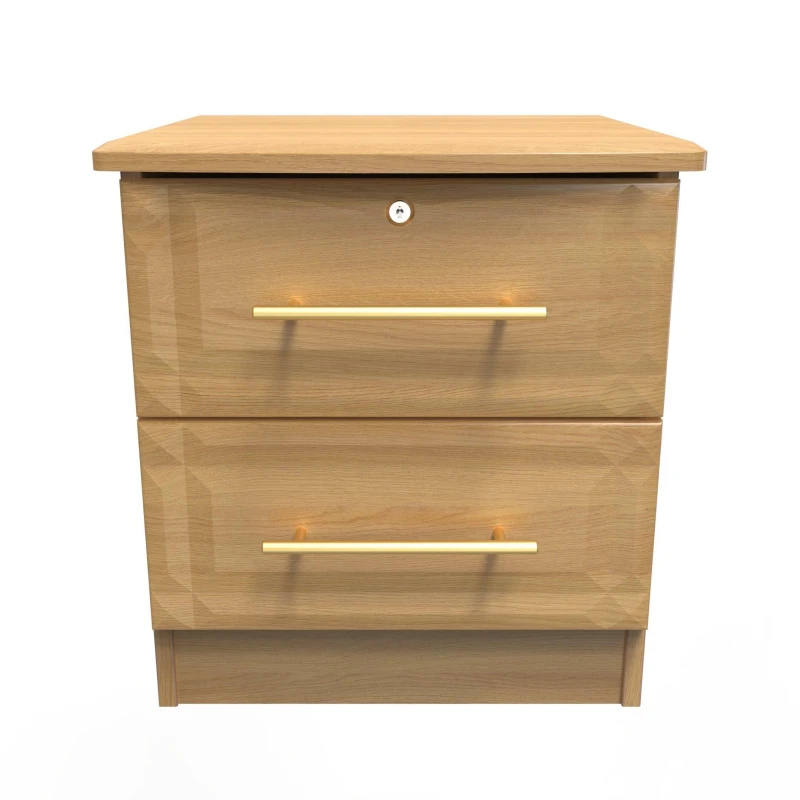 Image of Norfolk 2 Drawer Bedside Cabinet - Lockable In Modern Oak (Ready Assembled)