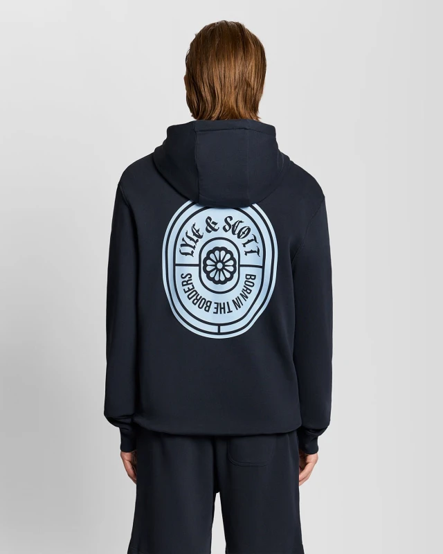 Image of Lyle & Scott Mens Graphic Badge Cotton Hoodie in Navy