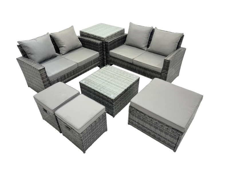 Image of Fimous Lounge Double Seat Sofa Coffee Table Set with Side Table 3 Stools in Dark Grey Dark Grey Unisex