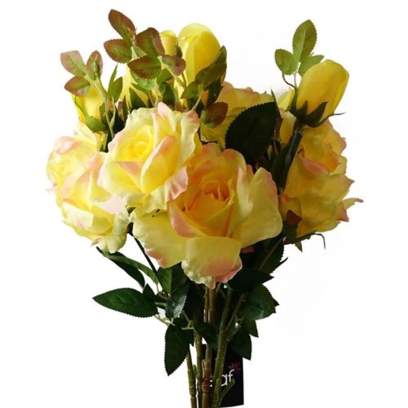 Image of Leaf Pack of 6 x 80cm Artificial Yellow Rose Stem - 18 flowers