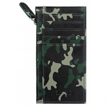 Image of Zippo Green Camouflage Leather Card Holder With Zipper (13 x 7.6 x 1.2cm)