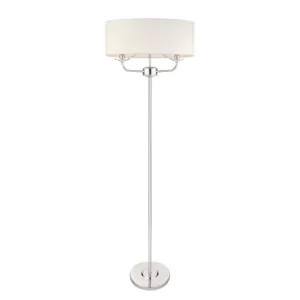 Image of 2 Light Floor Lamp Nickel Plate, White Silk Effect, Crystal Glass, E14