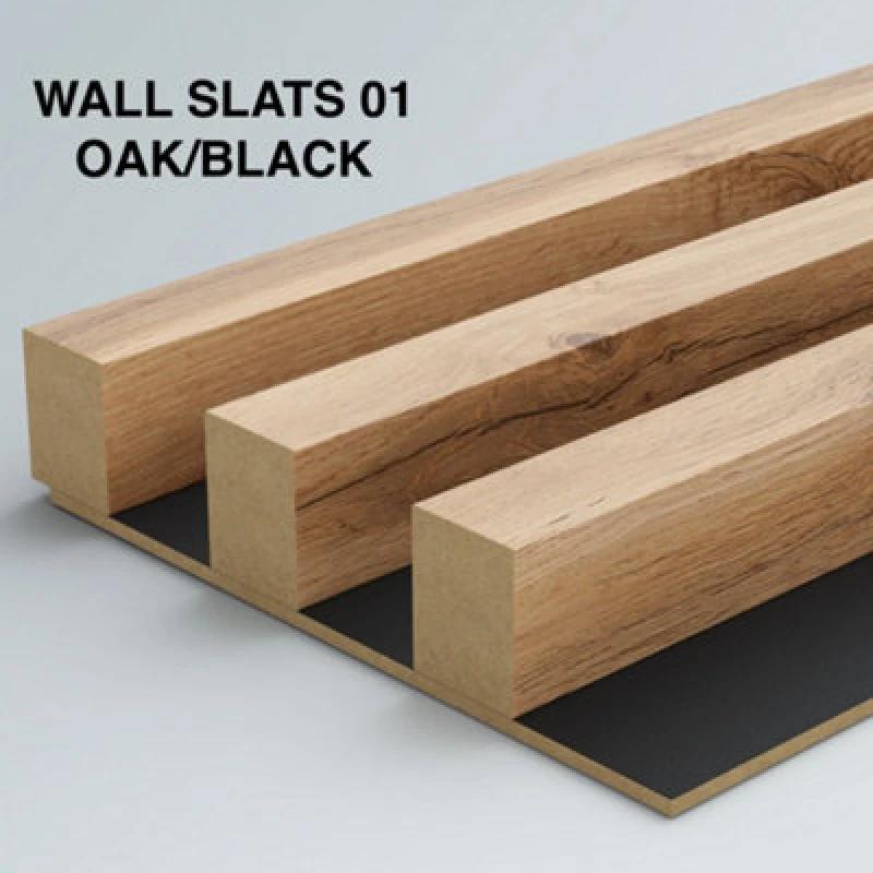 Image of Furneo Wall Slats Decorative Wooden Panels Lamele Oak On Black 240Cmx88Cm