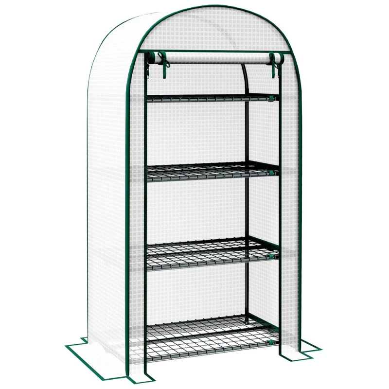 Image of Outsunny Mini Greenhouse, Portable Green House with 4-tier Shelves, 80 x 49 x 160cm White - White - Outsunny 5056725389826