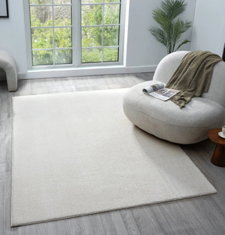Image of Comfy Washable Low Pile Living Room Area Rug - Anti Slip Felt Backing Cream 120Cm X 160Cm