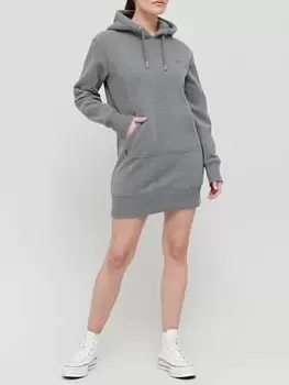 Image of Superdry Embroidered Vintage Logo Oversized Hoody Dress - Charcoal, Grey, Size 6, Women