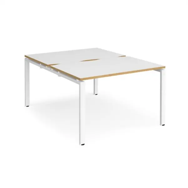 Image of Adapt Bench Desk 2 Person Starter Rectangular Desks 1200mm White/Oak Tops With White Frames 1600mm Depth Adapt White/Oak E1216-SB-WH-WO