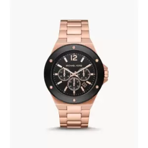 Image of Michael Kors Mens Lennox Chronograph Rose Gold-Tone Stainless Steel Watch - Rose Gold