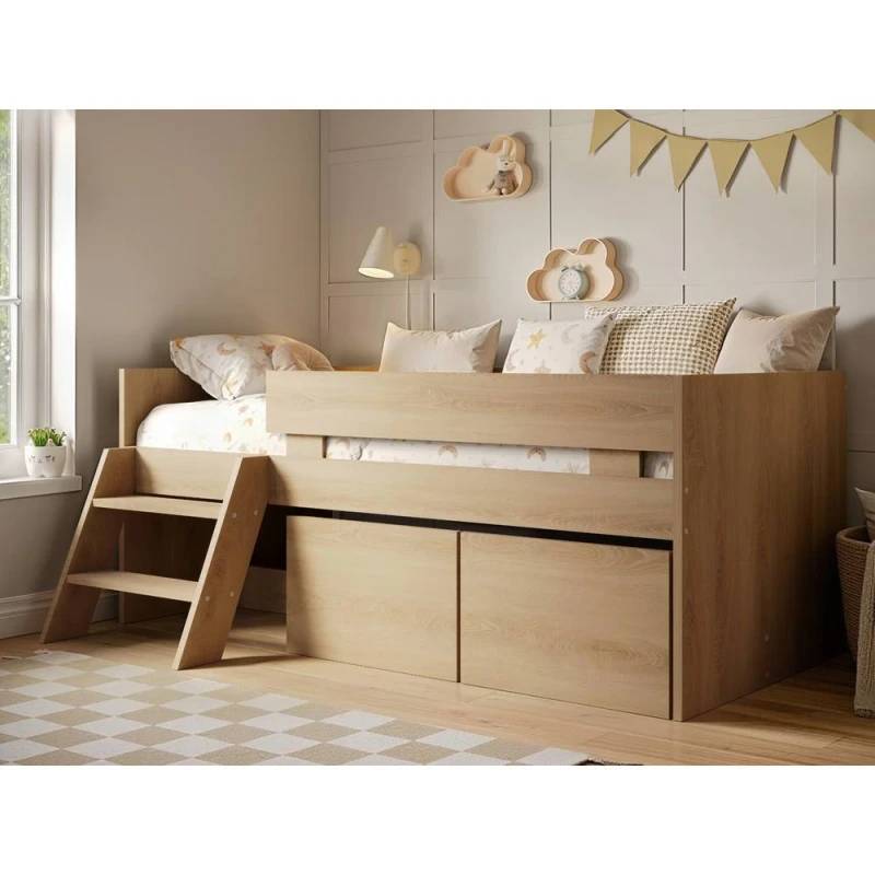 Image of Flair Logan Single Storage Low Sleeper Bed in Brown Brown Unisex Single