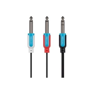 Image of ProSound Twin 0.25" Mono Jack to Single 0.25" 3 Pole Jack Plug Cable 3m