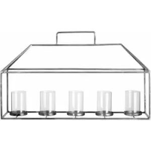 Image of Premier Housewares Candle Holder with Silver Finish Glass Holders / Candle Tray Made From Strong Iron / 5 Candles Capacity Used For Hallways /
