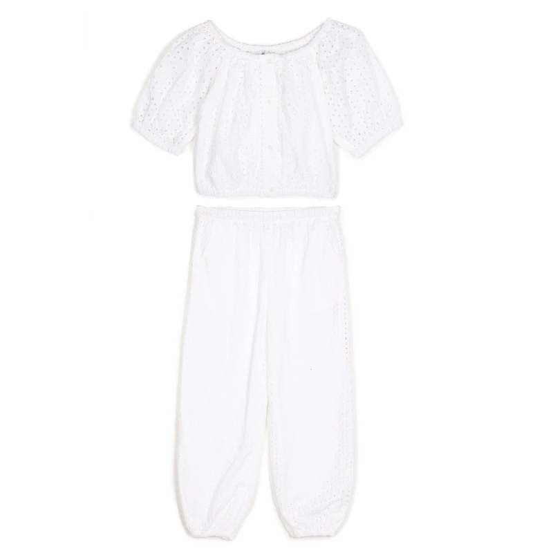 Image of Be You Embroidered Two Piece Set Childrens - White White 6 - 7 Years