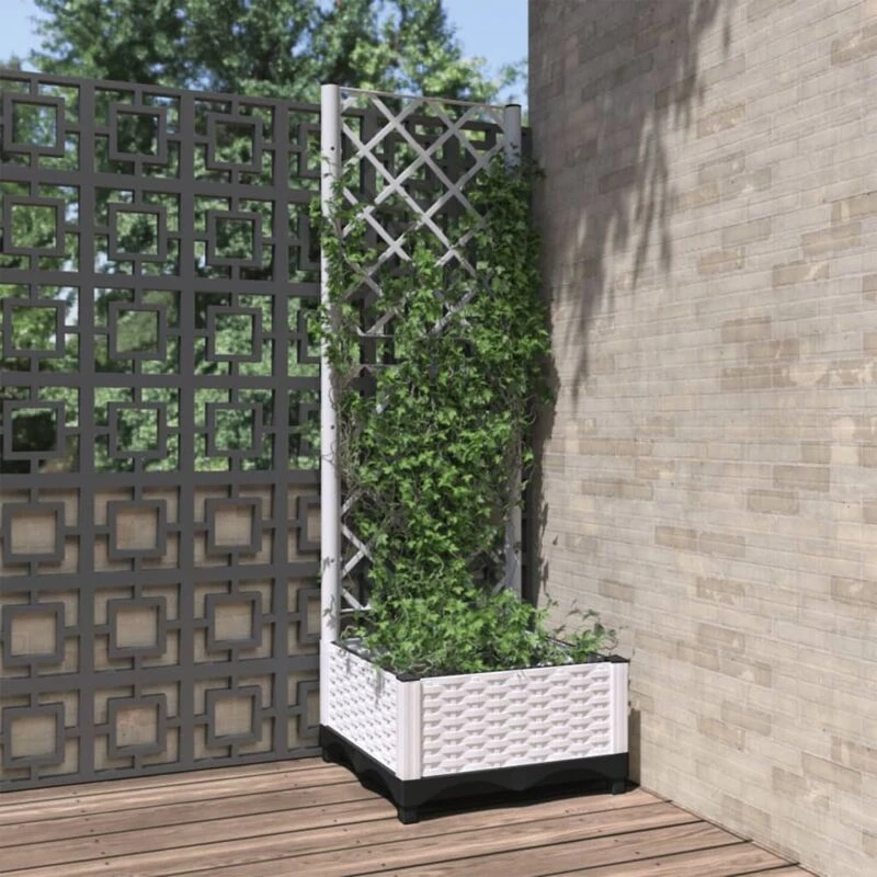Image of VIDAXL Garden Planter with Trellis White 40x40x121.5cm pp Vidaxl 8720845671723
