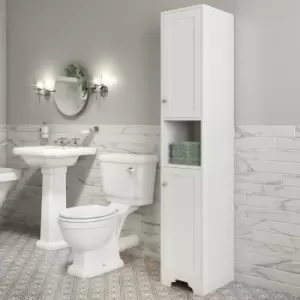 Image of White Freestanding Tall Bathroom Cabinet 350mm - Baxenden