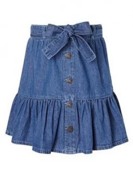 Image of Monsoon Girls Denim Frill Skirt With Belt - Blue
