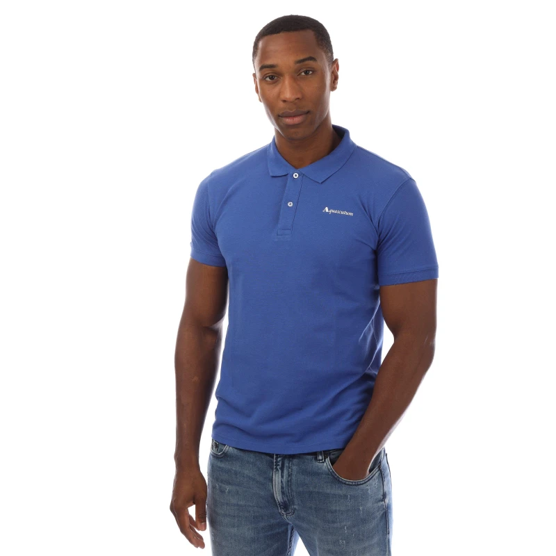 Image of Aquascutum Mens Short-Sleeve Polo Royal/White male Large
