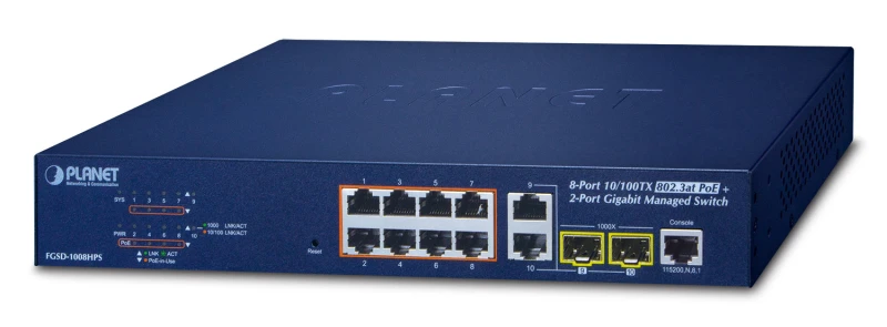 Image of PLANET FGSD-1008HPS network switch Managed Fast Ethernet (10/100) Powe