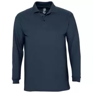 Image of SOLS Mens Winter II Long Sleeve Pique Cotton Polo Shirt (L) (Navy)