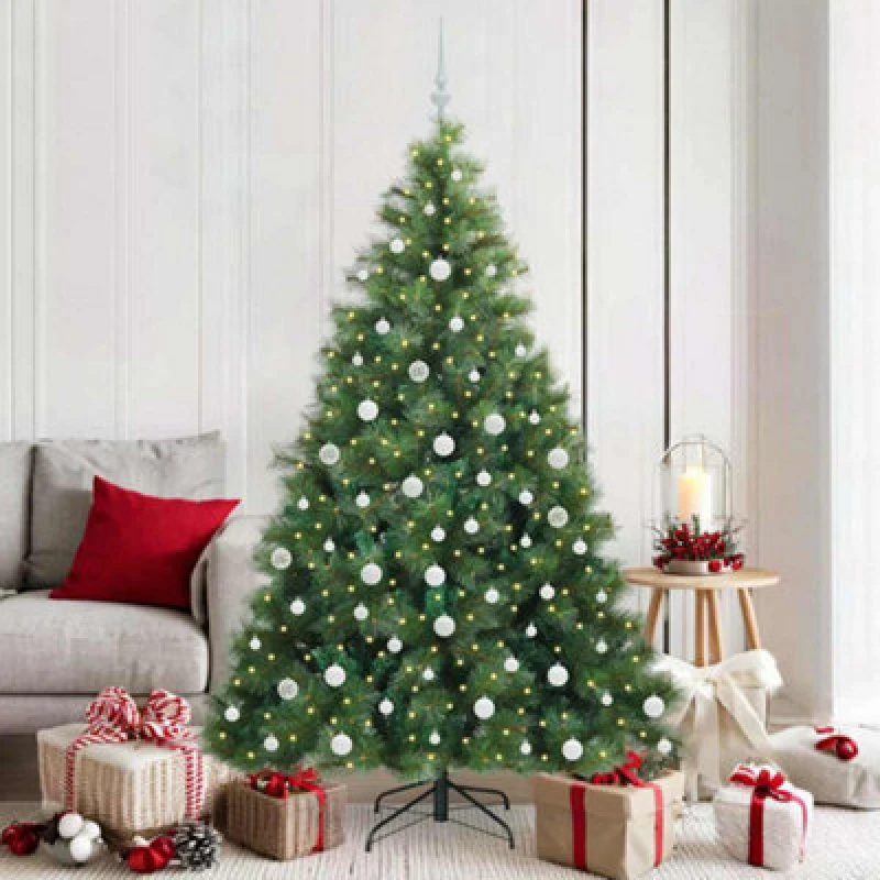 Image of vidaXL Artificial Christmas Tree with 300 LEDs, White Balls Green 180 x 109cm PE and PVC, Green 3397786
