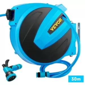 Image of VEVOR Retractable Hose Reel, 1/2" x 100 ft, Any Length Lock & Automatic Rewind Water Hose, Wall Mounted Garden Hose Reel w/ 180° Swivel Bracket and 7