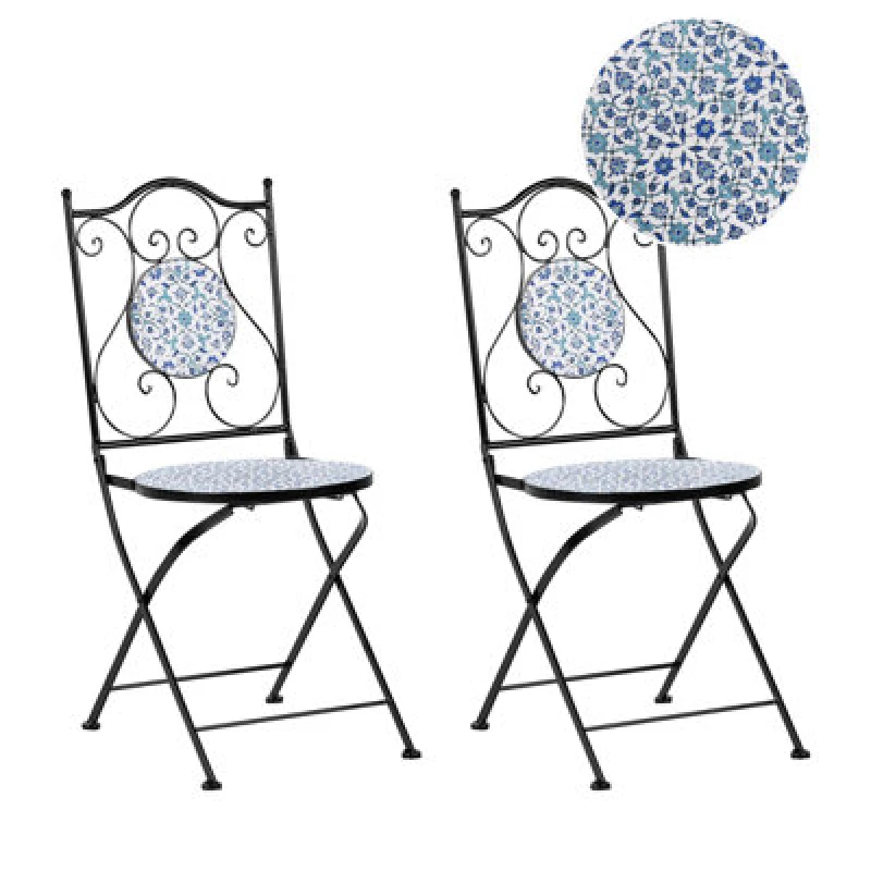 Image of Beliani Set Of 2 Garden Chairs Chapeco Folding Metal Black