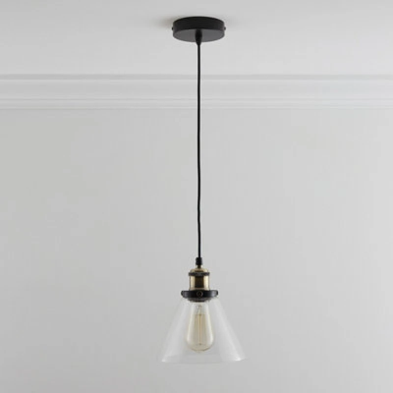 Image of K Living Lucy One Light Hanging Clear Glass Ceiling Pendant With Filament Bulb
