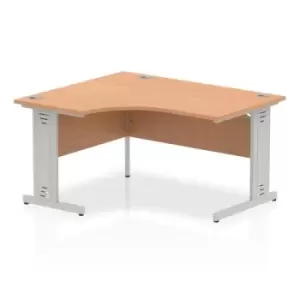 Image of Impulse 1400mm Left Hand Crescent Desk Oak Top Silver Cable Managed Leg