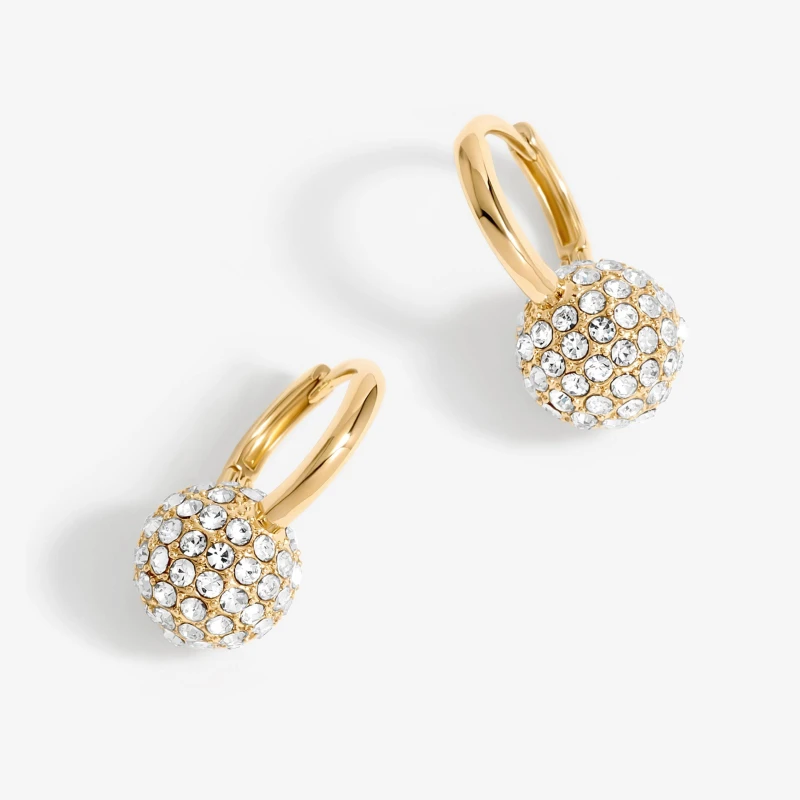 Image of Jon Richard Gold Plated Pave Ball Huggie Earrings Gold
