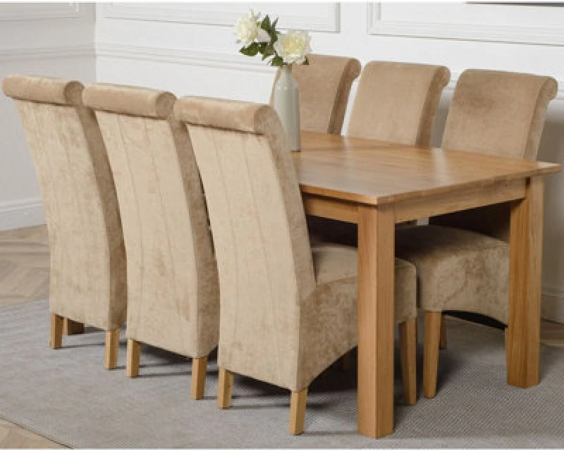 Image of Thats Furniture Oslo 180 x 90cm Large Oak Dining Table & 6 Montana Fabric Chairs in Beige Beige Unisex 180 x 90 cm