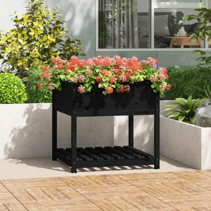 Image of VIDAXL Planter with Shelf Black 82.5x82.5x81cm Solid Wood Pine Vidaxl 823798