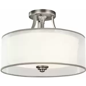 Image of Loops - 3 Bulb Semi Flush Light white organaza Shade Antique Pewter LED E27 60W Bulb