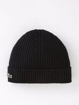 Image of Lacoste Ribbed Beanie - Black