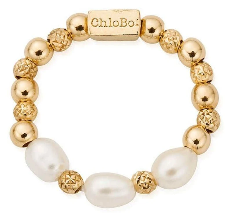 Image of ChloBo GR1TRP Triple Sparkle Pearl Ring (Small) - Gold Jewellery