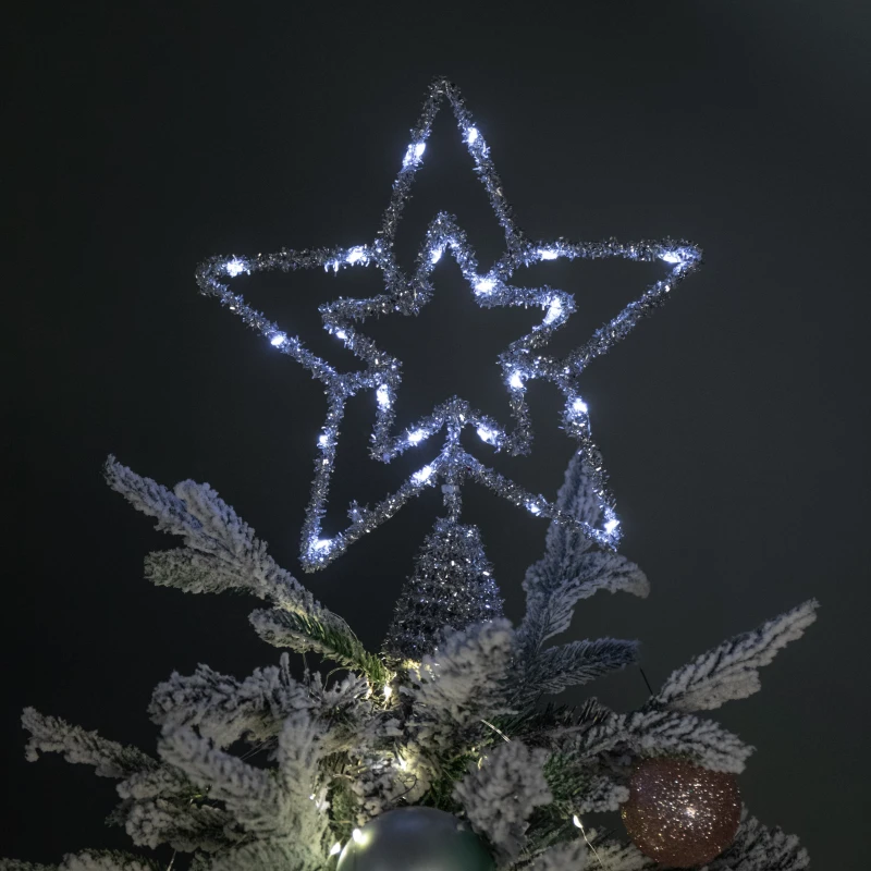 Image of 28cm Battery Powered Silver Christmas Star Tree Topper with White Multi-Action LEDs