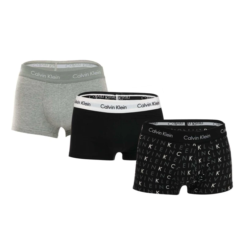 Image of Calvin Klein 3 Pack Plain / Print Low Rise Trunks - Black/Grey, Size S, Men Black/Grey RKTHJ Male S