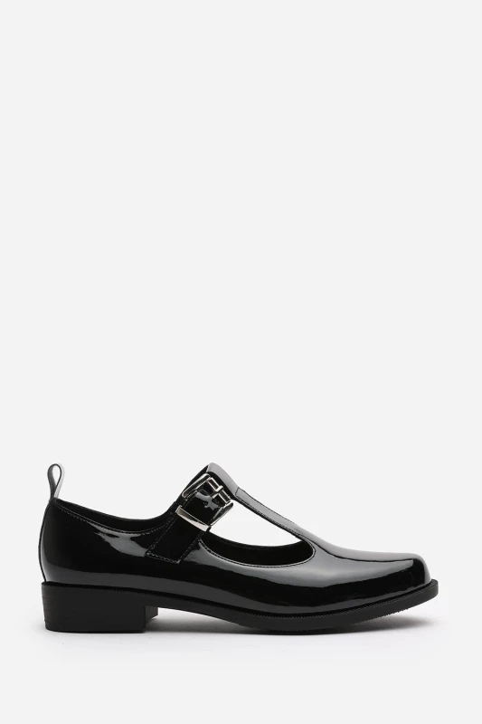 Image of Where's That From Womens 'Piper' Mary Jane Loafers With Buckle Strap in Black Size: 6 Black Female 6
