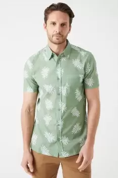 Image of Green Leaf Cotton Slub Print Shirt