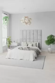 Image of EasyMount Wall Mounted Upholstered Panels, Modular DIY Headboard in Malham Weave Fabric (Pack of 8)