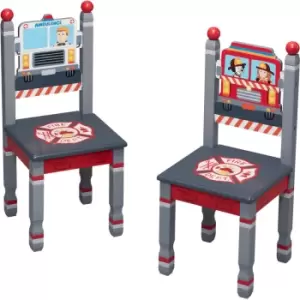 Image of Toy Furniture Little Fire Fighters Set of 2 Chairs - Red/Multi-color - 31 x 31 x 70 x cm